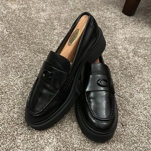 Coach Leather Lug Sole Block Heel Loafers HARD TO FIND